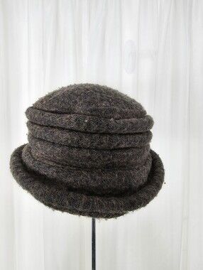 Vintage Heaslip Brown Textured Wool-Blend Cloche Hat